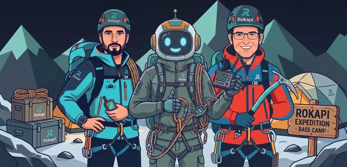 Mehdi, Sherpa IA et Jean-Benoît au camp de base Rokapi
